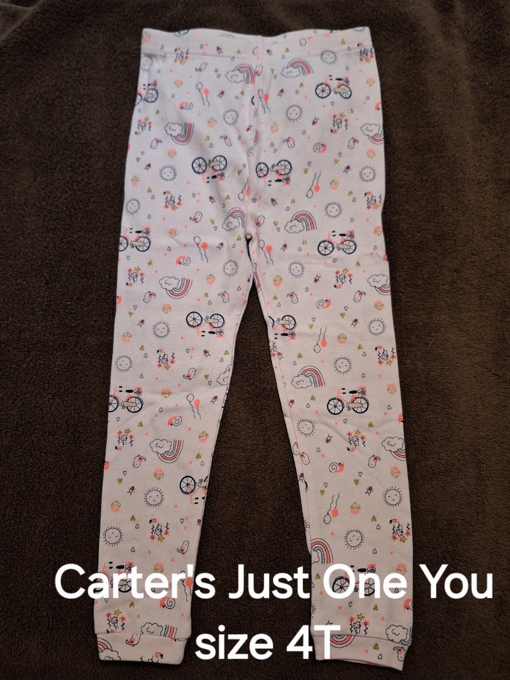 Carter's Light Pink Leggings with Rainbow, Bike & Sun Print